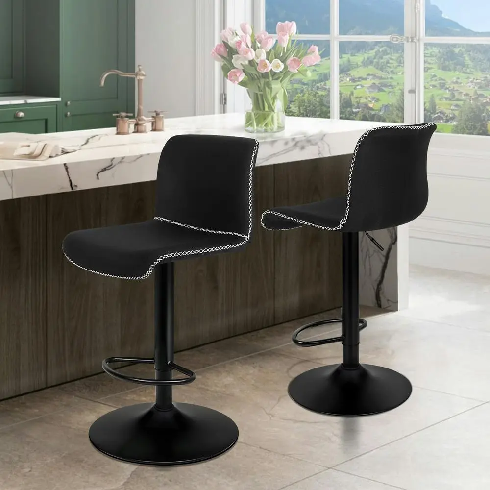 Alfordson Bar Stools Vintage Fabric Black Remy X2 - Furniture