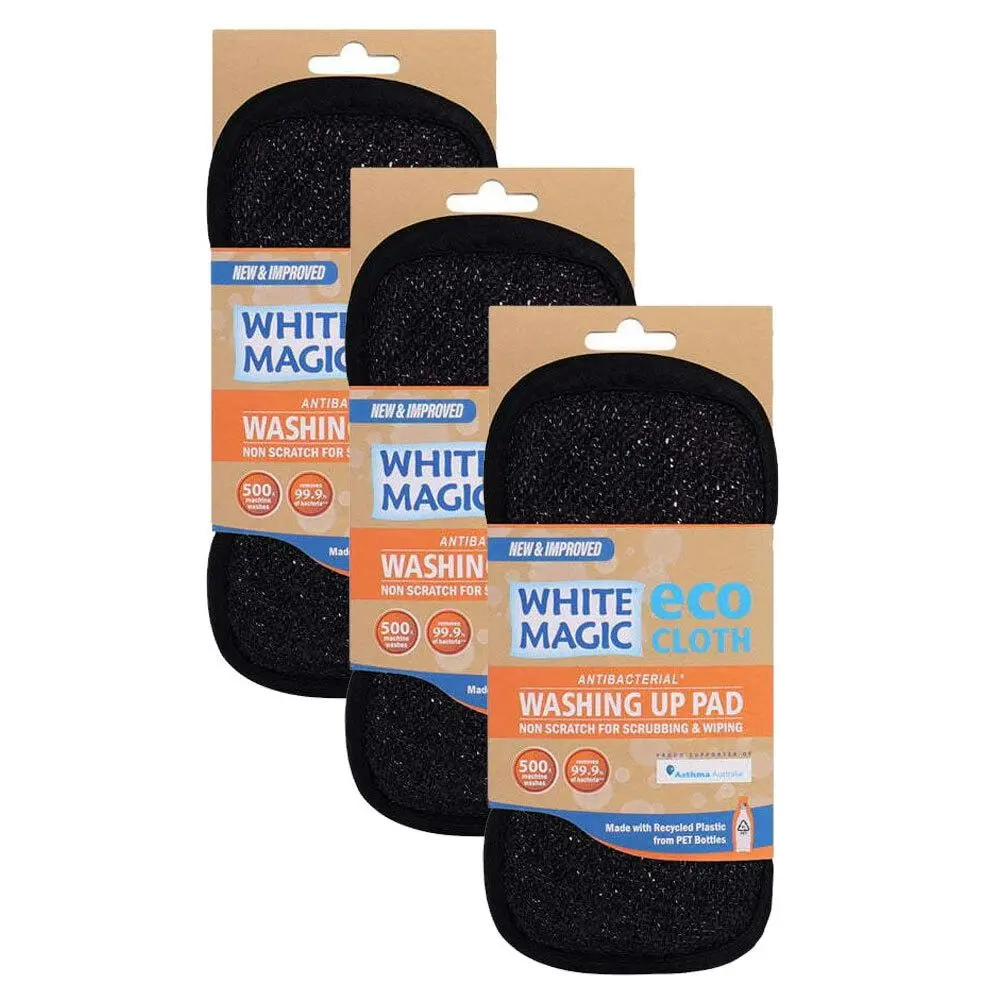 3x White Magic Double-Sided Washing Up Pad Cleaning Sponge Scrubbing Midnight