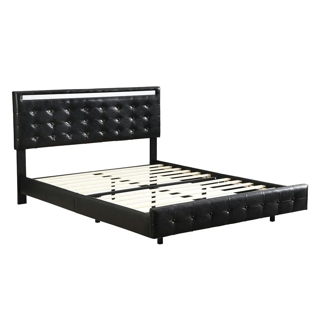 Levede Floating Bed Frame Double with Headboard LED Lights Mattress Base - Furniture