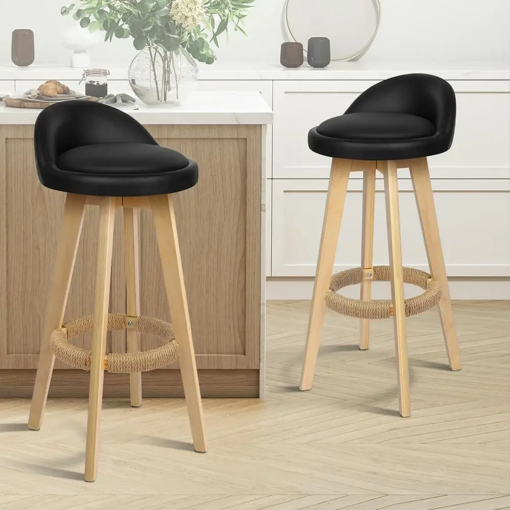 Alfordson Bar Stools Wooden Black X2 - Furniture