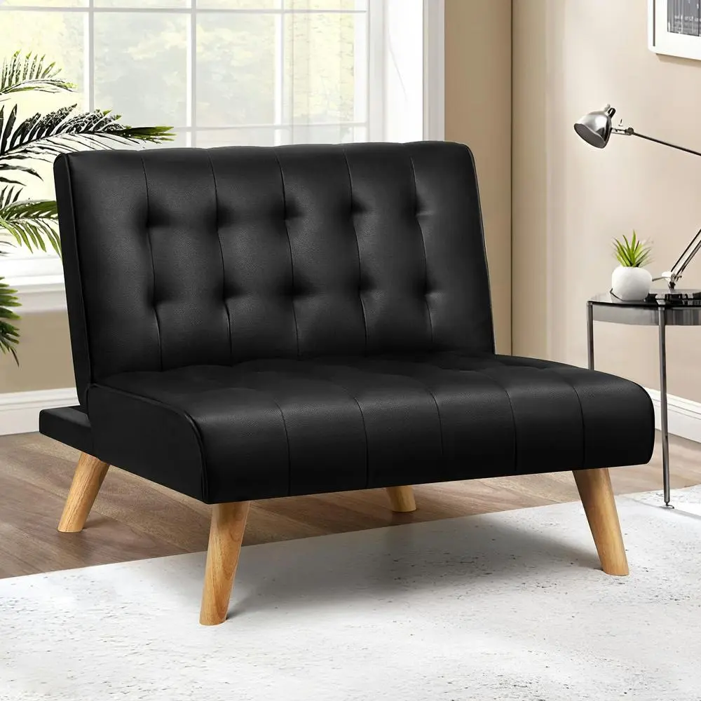 Alfordson Sofa Bed Single Seater Lounge Chair Leather Black - Furniture
