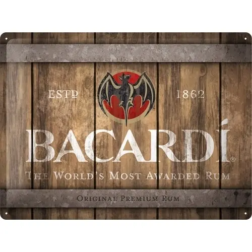 Nostalgic Art Bacardi Wood Barrel Logo 30x40cm Large Metal Sign Home Wall Decor - Home & Garden
