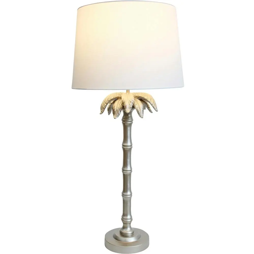 LVD Linen/Polyresin Lamp Palm Elegance Antique Room Light Decor 78cm Silver - Home & Garden