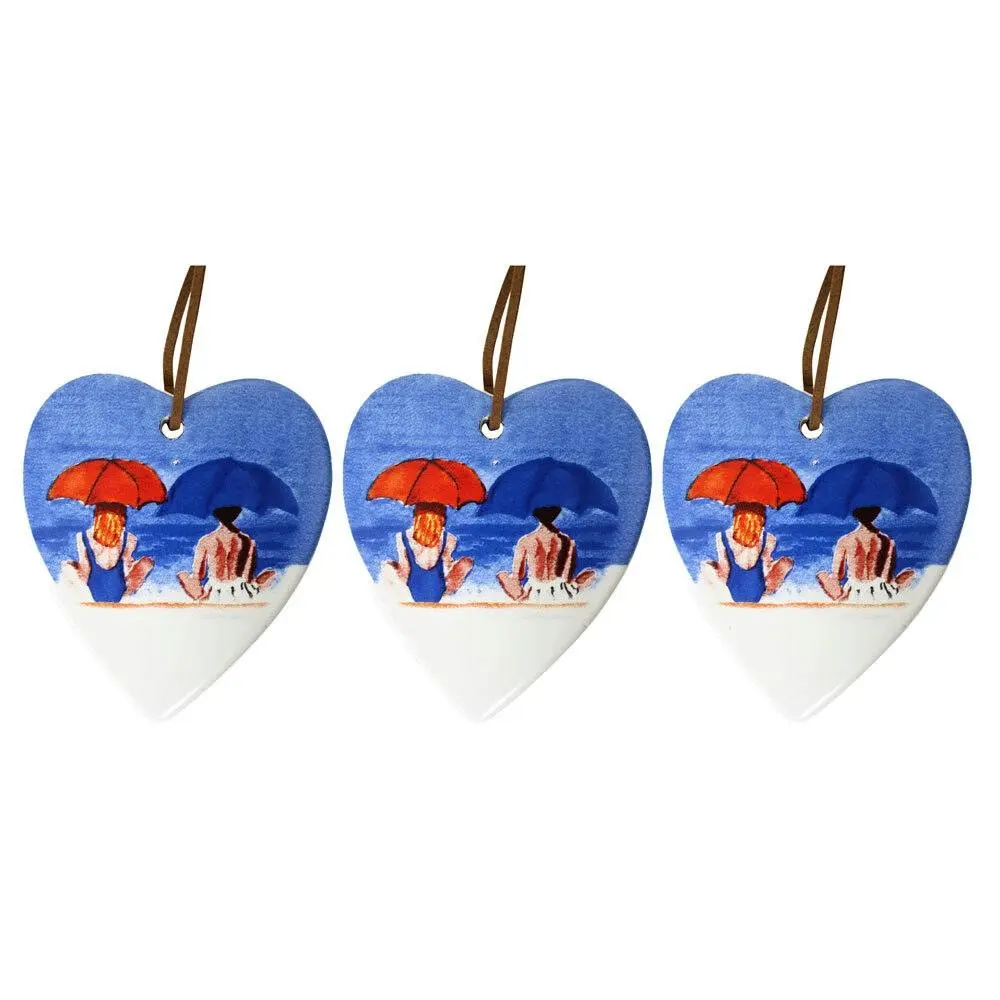 3x Ceramic Hanging 9cm Heart Partners In Crime Ornament w/Hanger Home Room Decor - Home & Garden