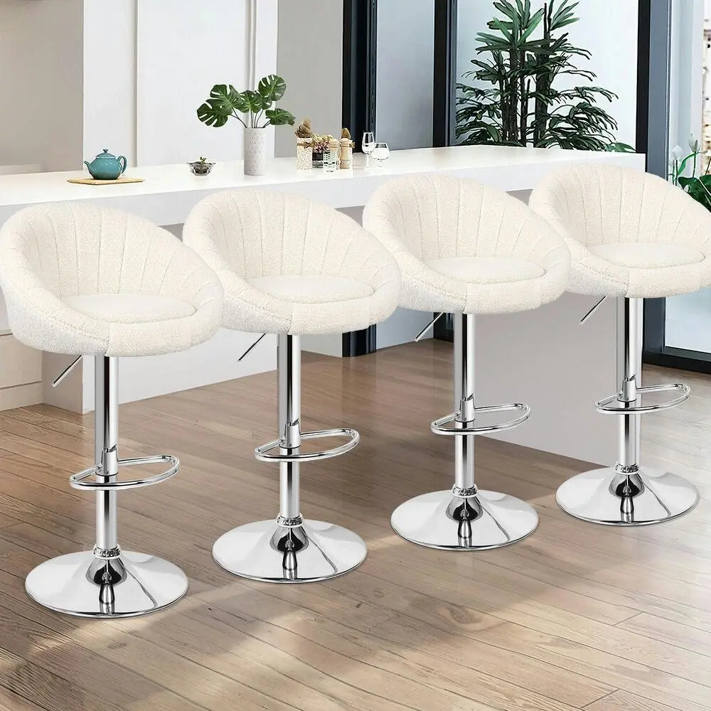 Alfordson 4x Bar Stools Gas Lift Sherpa Bar Chairs Kitchen Swivel Susan BEIGE - Shop Dining Chairs & Bar Stools