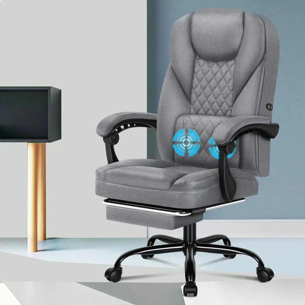 Alfordson Massage Office Chair Executive Fabric Seat Gaming Recliner Computer Grey - Furniture