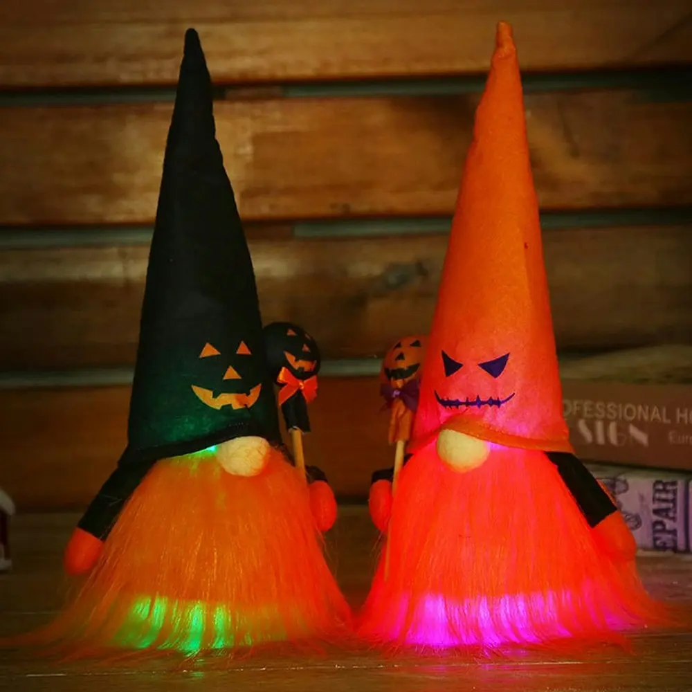2 Pack Halloween Gradient Light Plush Faceless Dolls Decor With LED Lights - Home & Garden