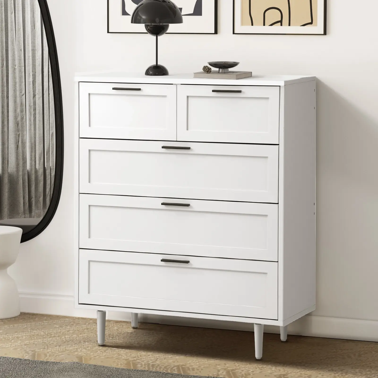 Oikiture 5 Chest of Drawers Dresser Chest Storage Cabinet Tallboy White - Furniture