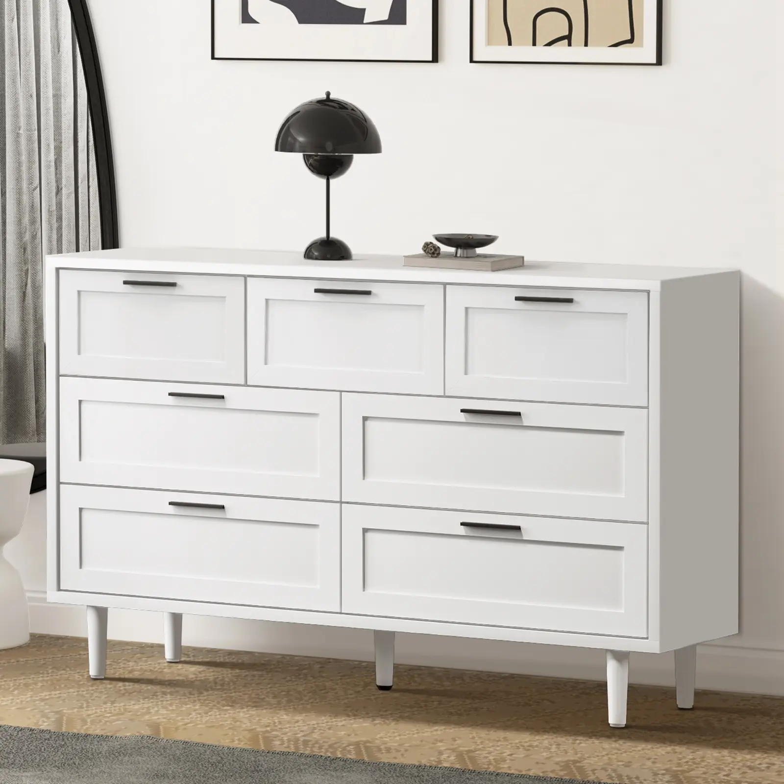 Oikiture 7 Chest of Drawers Dresser Chest Storage Cabinet Tallboy White - Furniture