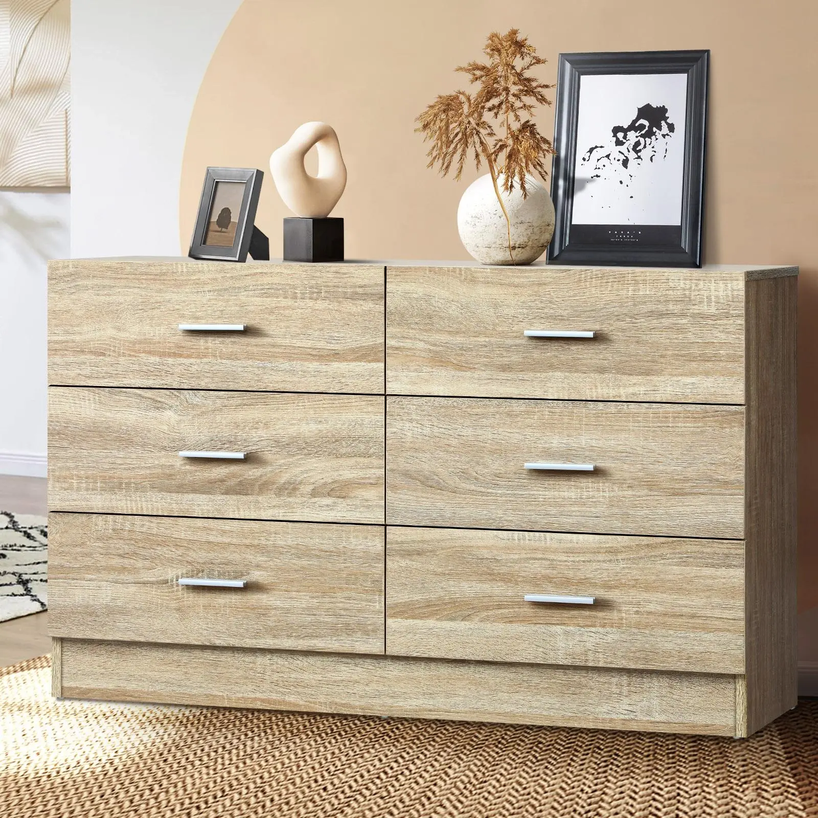 Oikiture 6 Chest of Drawers Tallboy Dresser Table Lowboy Storage Cabinet Wood - Furniture