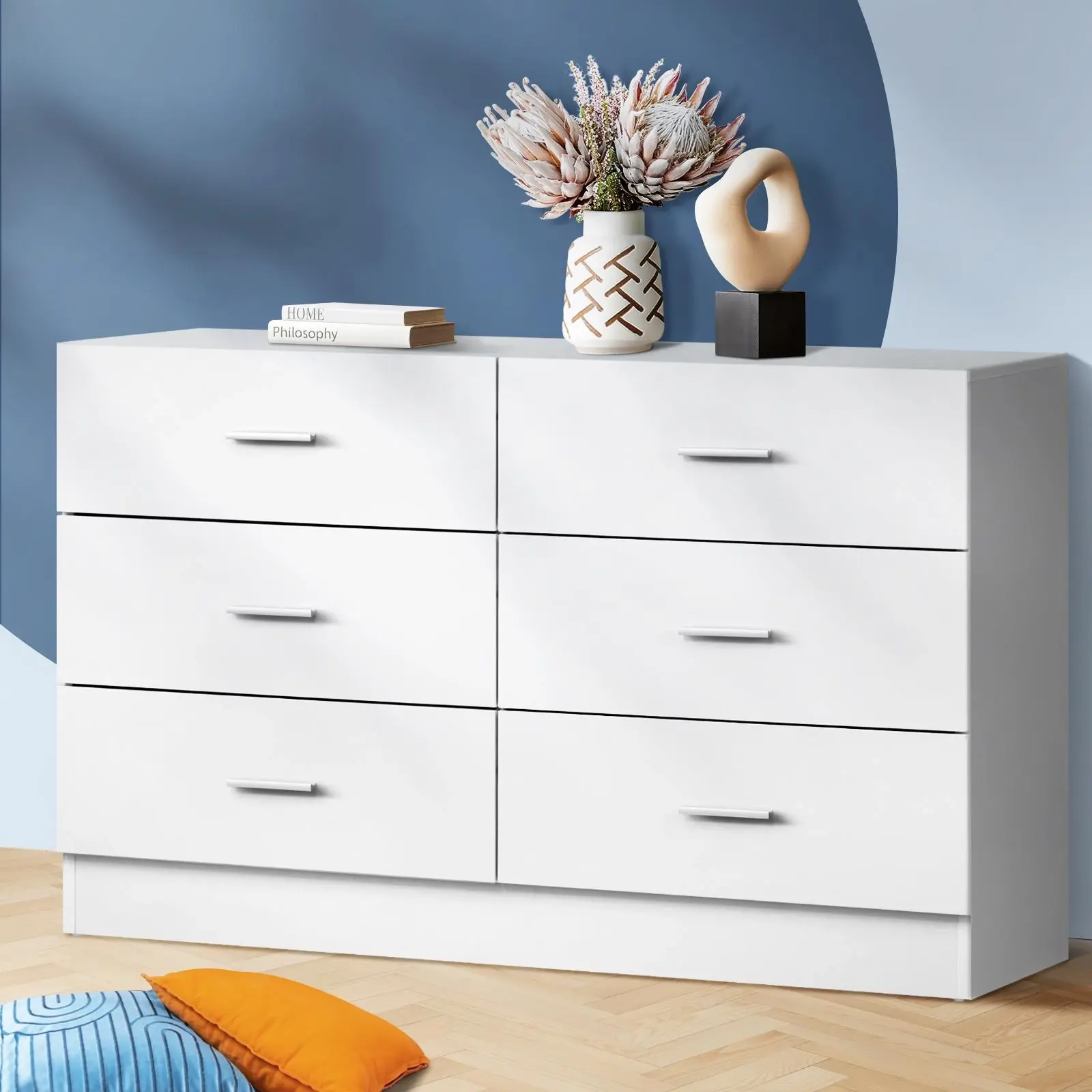 Oikiture 6 Chest of Drawers Tallboy Dresser Table Lowboy Storage Cabinet White - Furniture