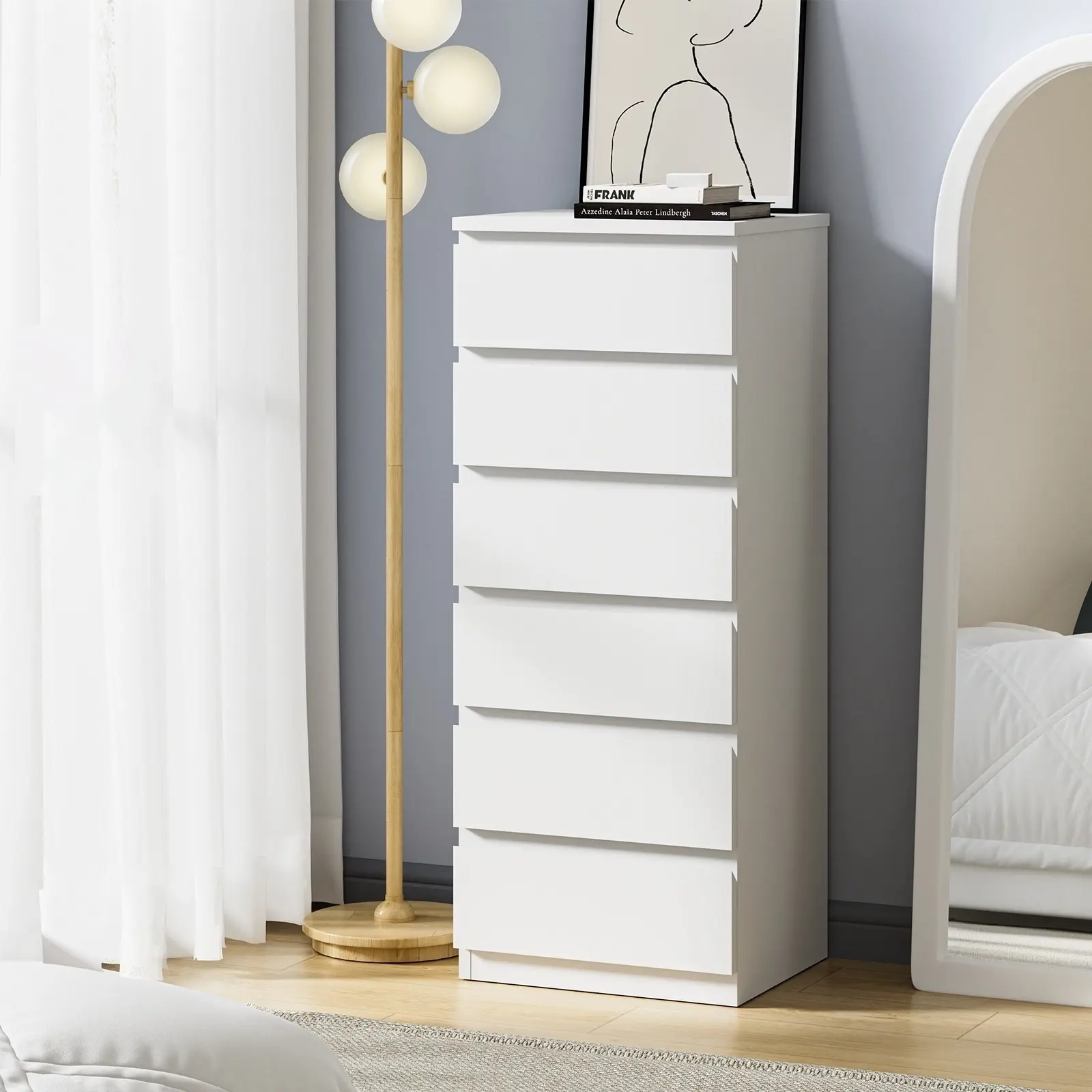 Oikiture 6 Chest of Drawers Tallboy Dresser Table Storage Cabinet Bedroom White - Furniture