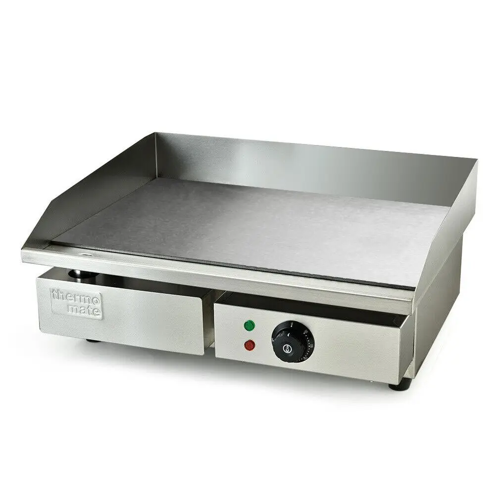 THERMOMATE Commercial Electric Griddle, 2400W Stainless Steel 55x35cm Countertop - Home & Garden
