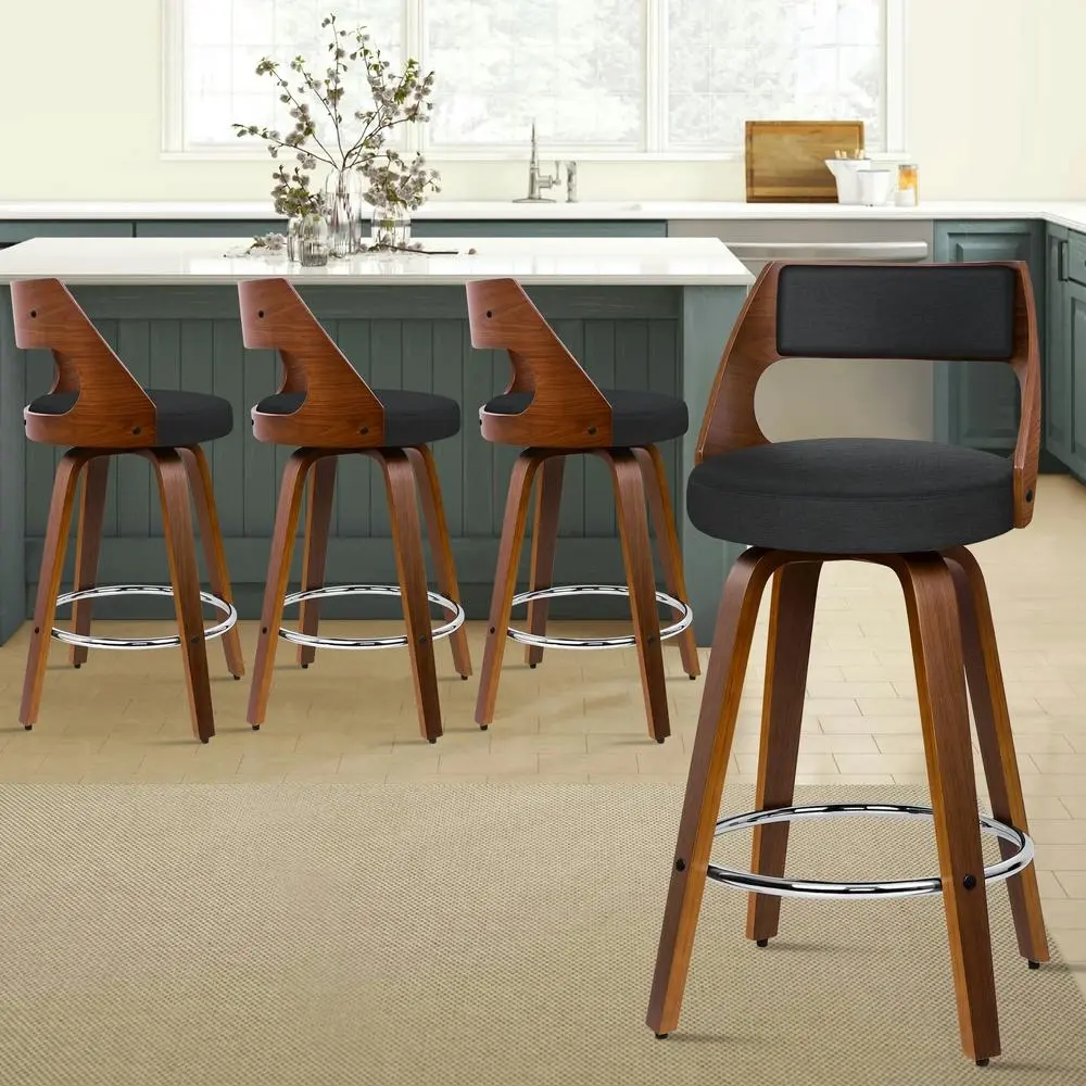 Alfordson Set of 4 Eden Elegant Modern Style Bar Stools (Fabric Black) - Furniture