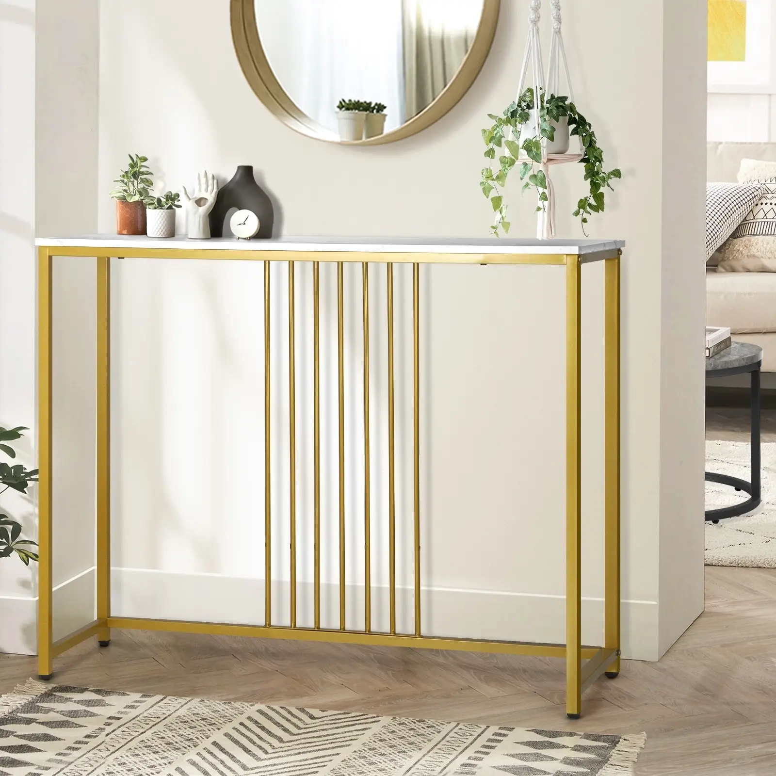 Oikiture Marble Dinning Table Nesting Coffee Side End Table Accent Console Table - Furniture