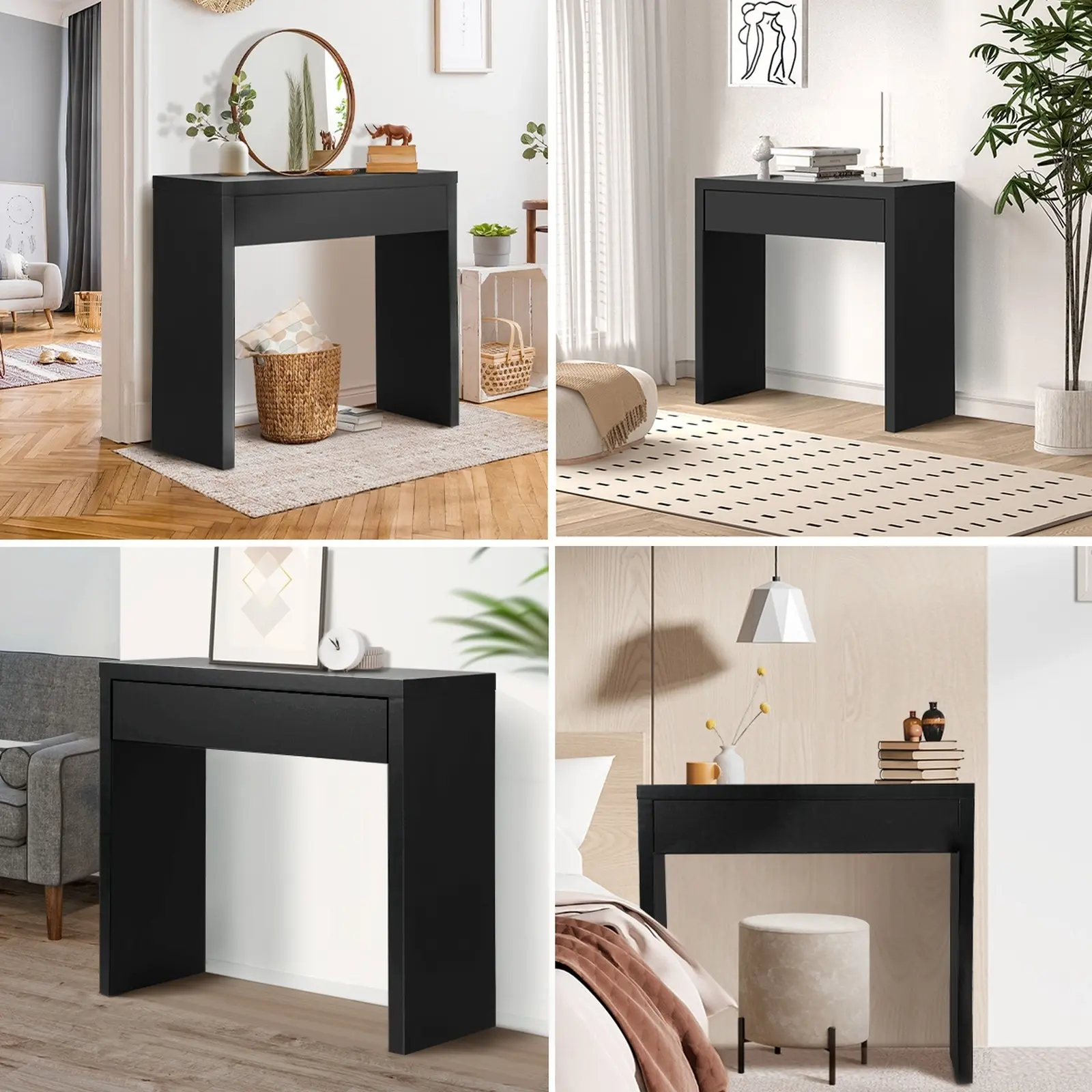 Oikiture Console Table Wood with Drawer Black - Furniture