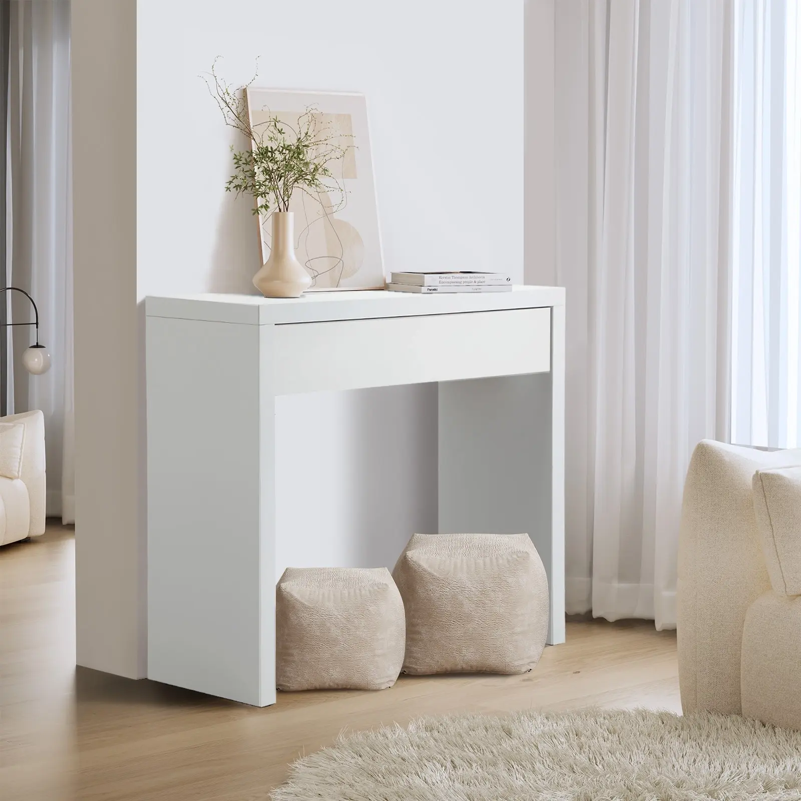 Oikiture Console Table Wood with Drawer White - Furniture