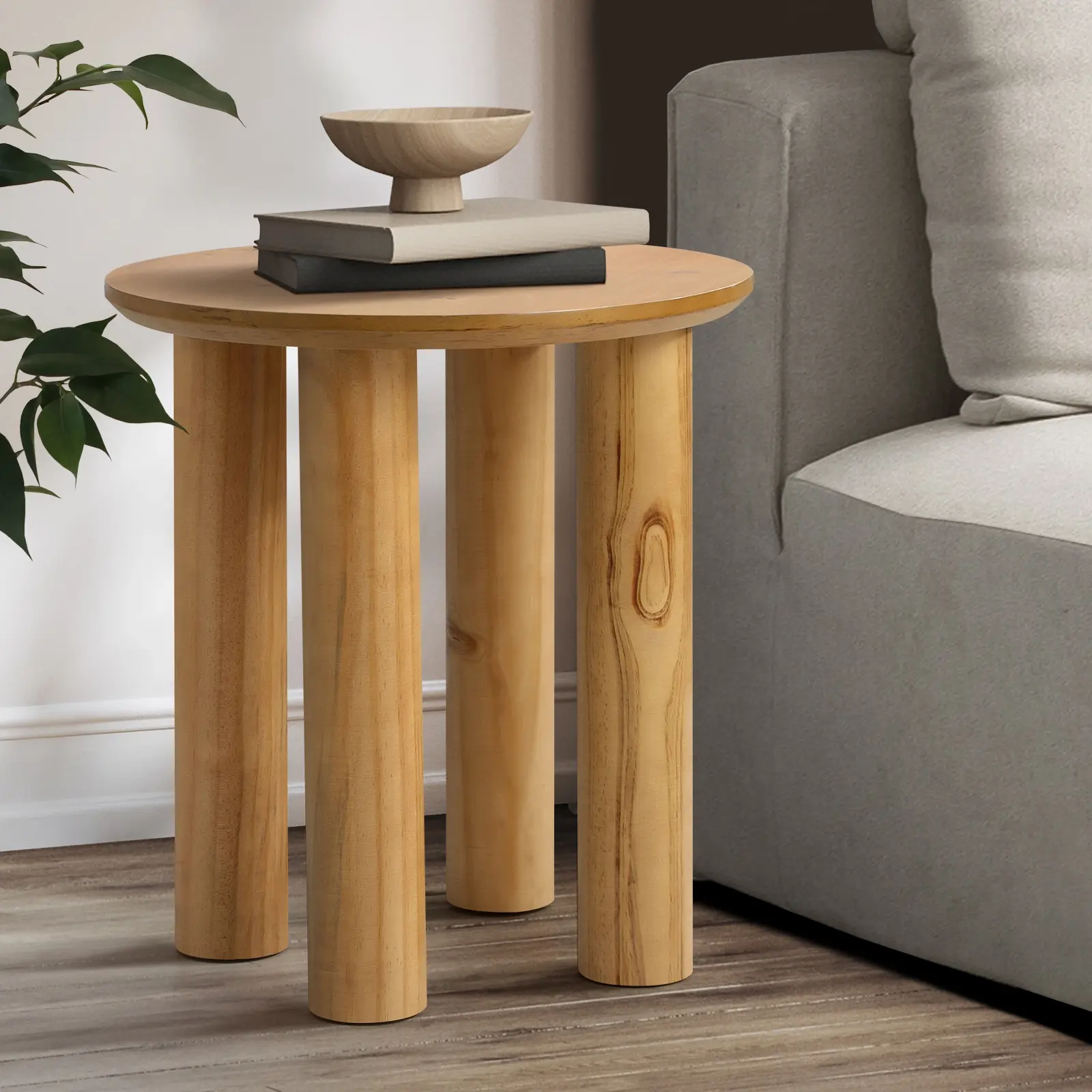 Oikiture Coffee Table Side End Tables Sofa Desk Bedside Nightstand Round Wooden - Furniture