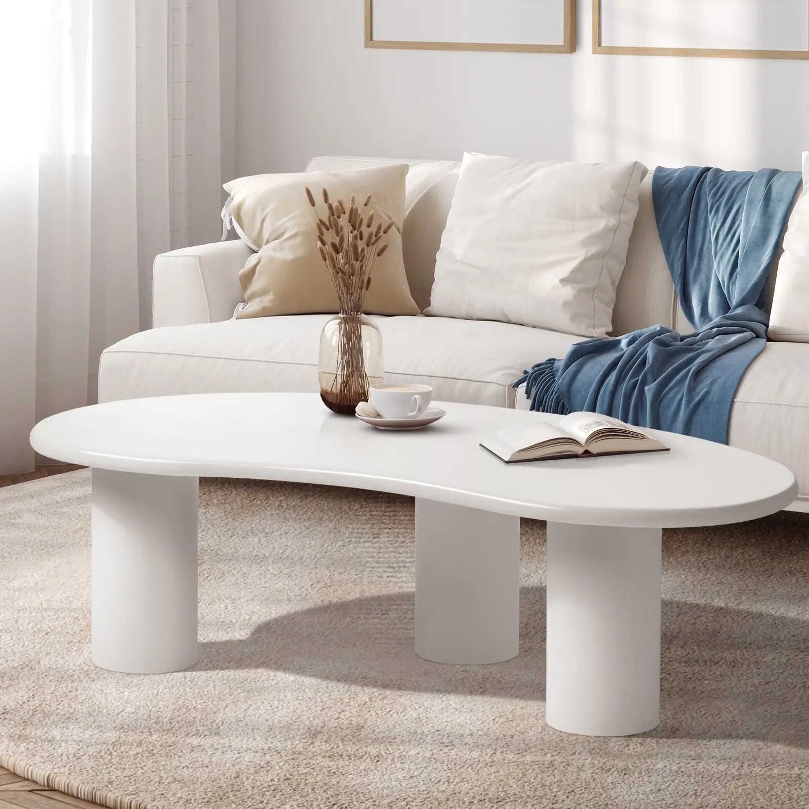 Oikiture Coffee Table Sofa Cafe Desk Side Tables Living Room Irregular White - Furniture