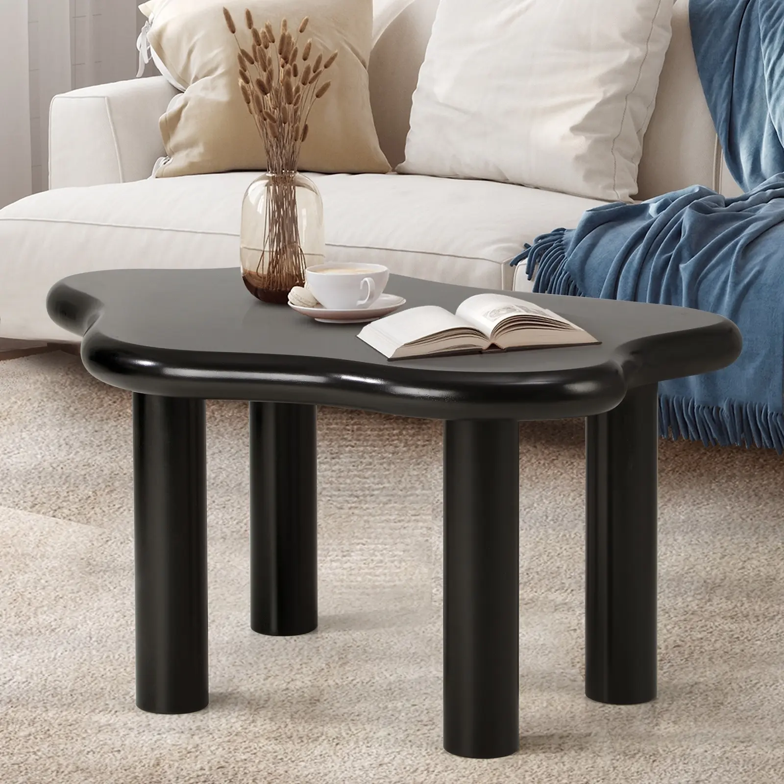 Oikiture Coffee Table Side Tables Sofa Cafe Black Irregular - Furniture