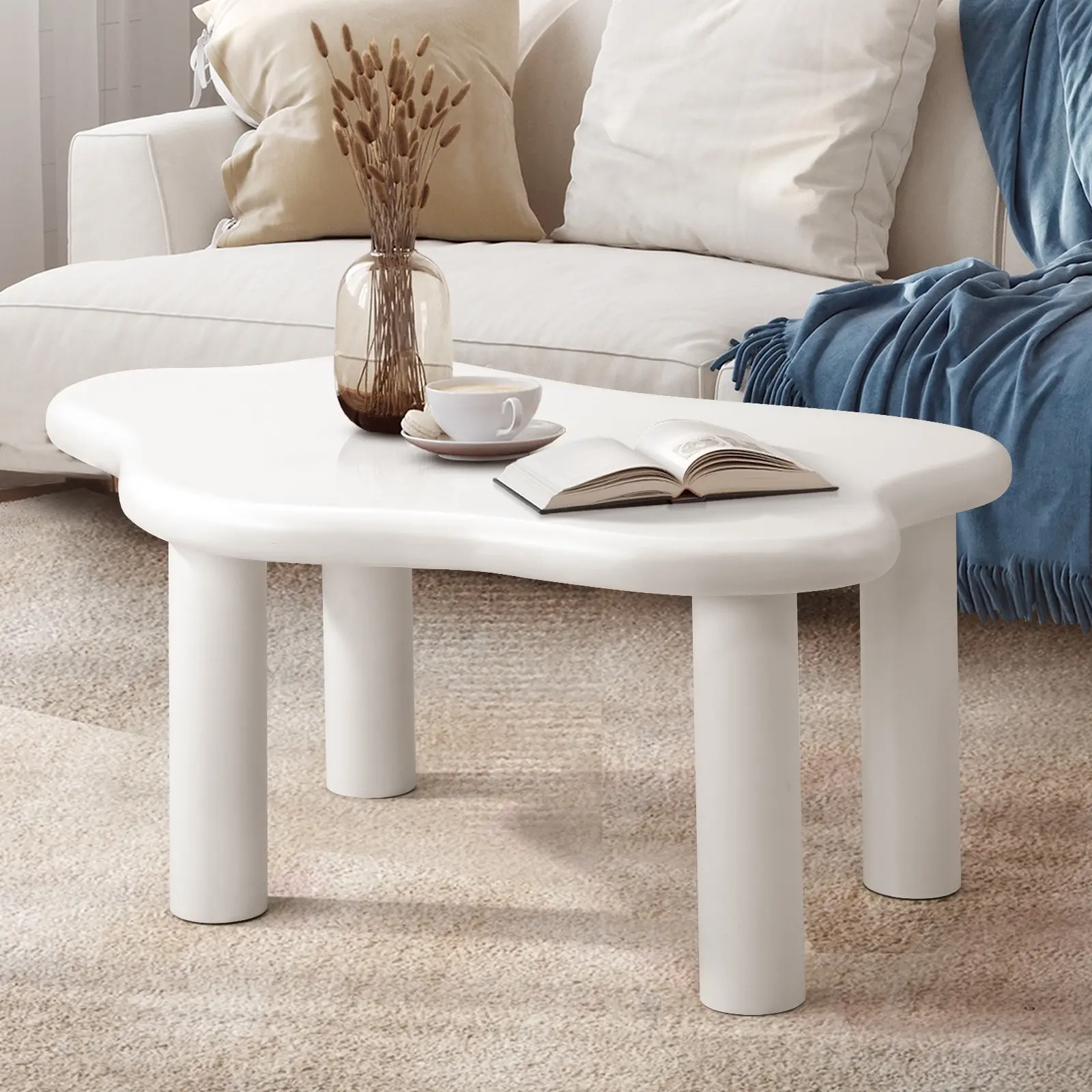 Oikiture Coffee Table Side Tables Sofa Cafe Desk Living Room White Irregular - Furniture