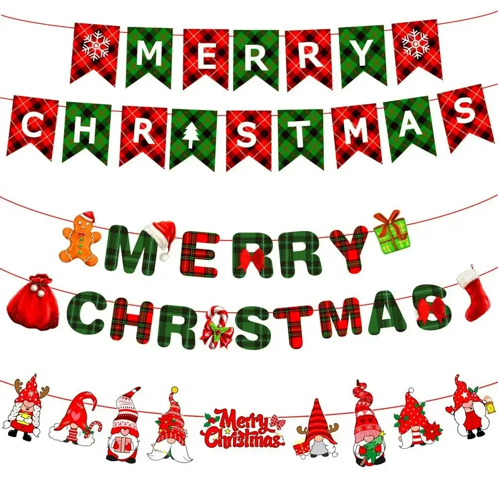 6 Pcs Merry Christmas Banner Santa Claus Elk Garland Xmas Banner Flag Hanging - Home & Garden