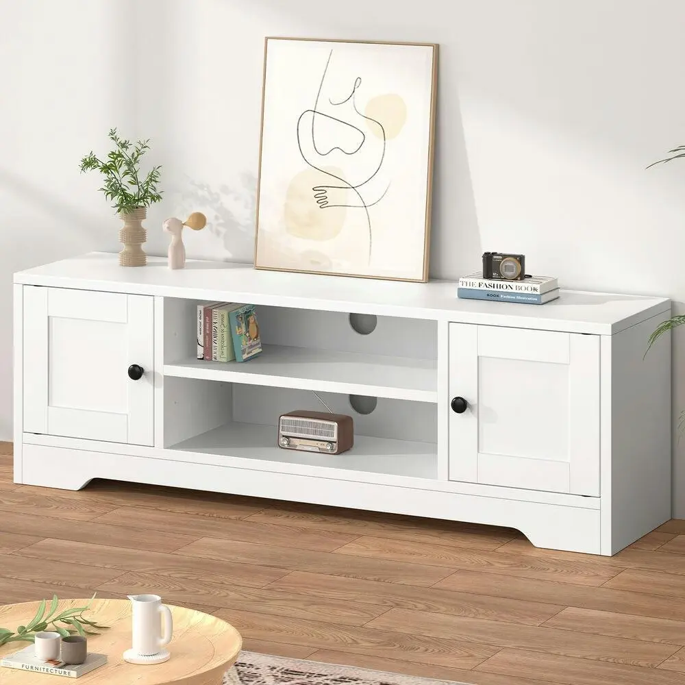 Alfordson Entertainment Unit TV Cabinet Stand Hamptons Storage 120cm White - Furniture