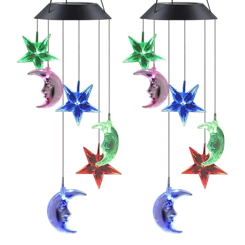 2PK 25th Hour Solar Colour Changing Stars & Moon Outdoor Hanging Wind Chime - Home & Garden