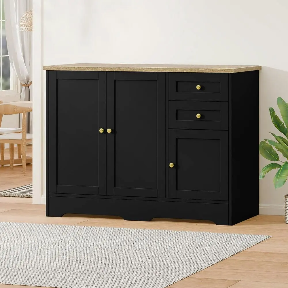Alfordson Buffet Sideboard Cupboard Cabinet 3 Doors Pantry Storage Drawers Black - Furniture