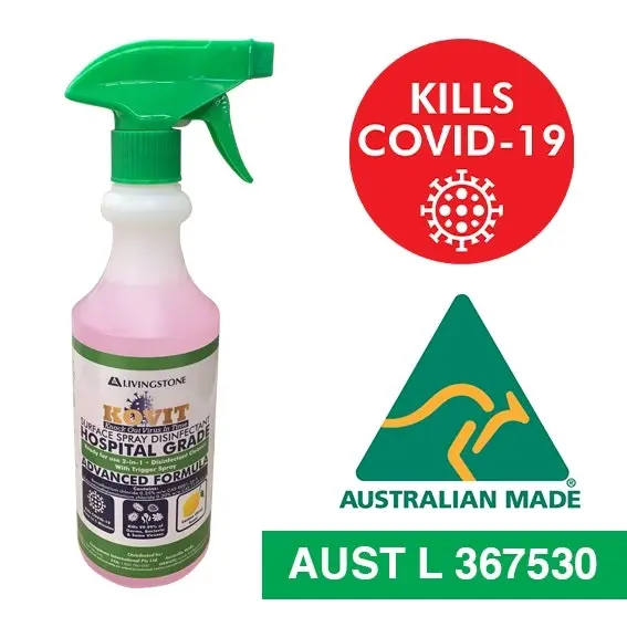 KOVIT Hospital Grade Disinfectant Cleanser Neutral pH 500mL Spray Lemon Scent Pink - Commercial