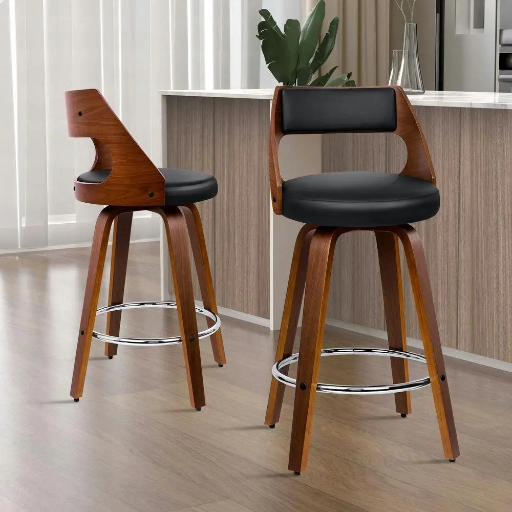 Alfordson 2x Bar Stools Swivel Chairs Kitchen Wooden Dining Chair Freddy BLACK - Furniture