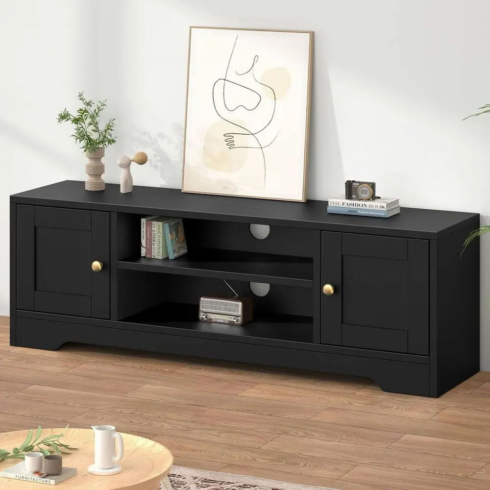 Alfordson TV Cabinet Entertainment Unit Stand Hamptons 120cm Storage Black - Furniture