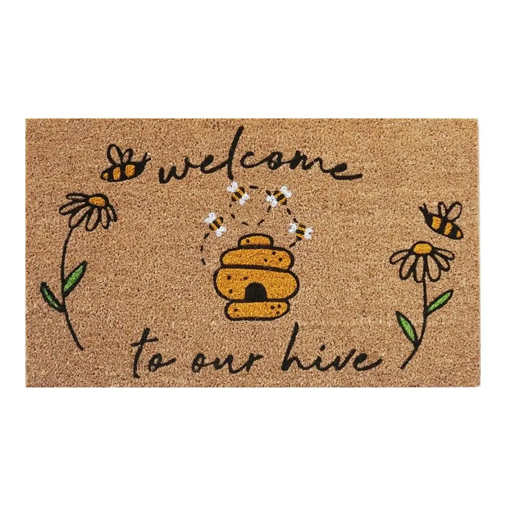 Urban 45x75cm Welcome To Our Hive Coir Doormat Home Carpet Outdoor Rug Brown - Home & Garden