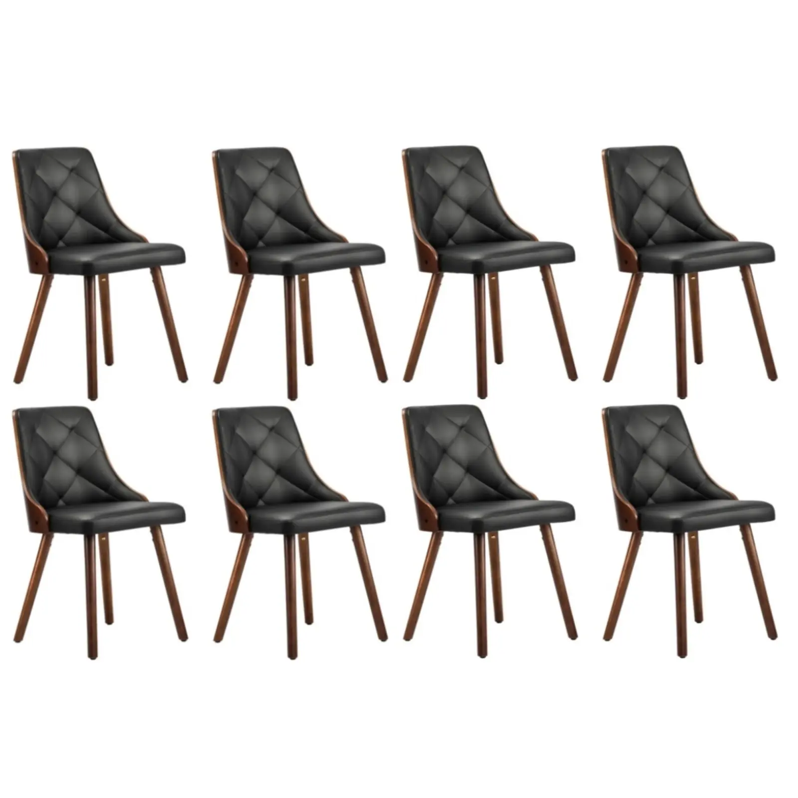 Oikiture 8x Dining Chairs Wooden Chair Kitchen Cafe Faux Leather Padded Black - Furniture