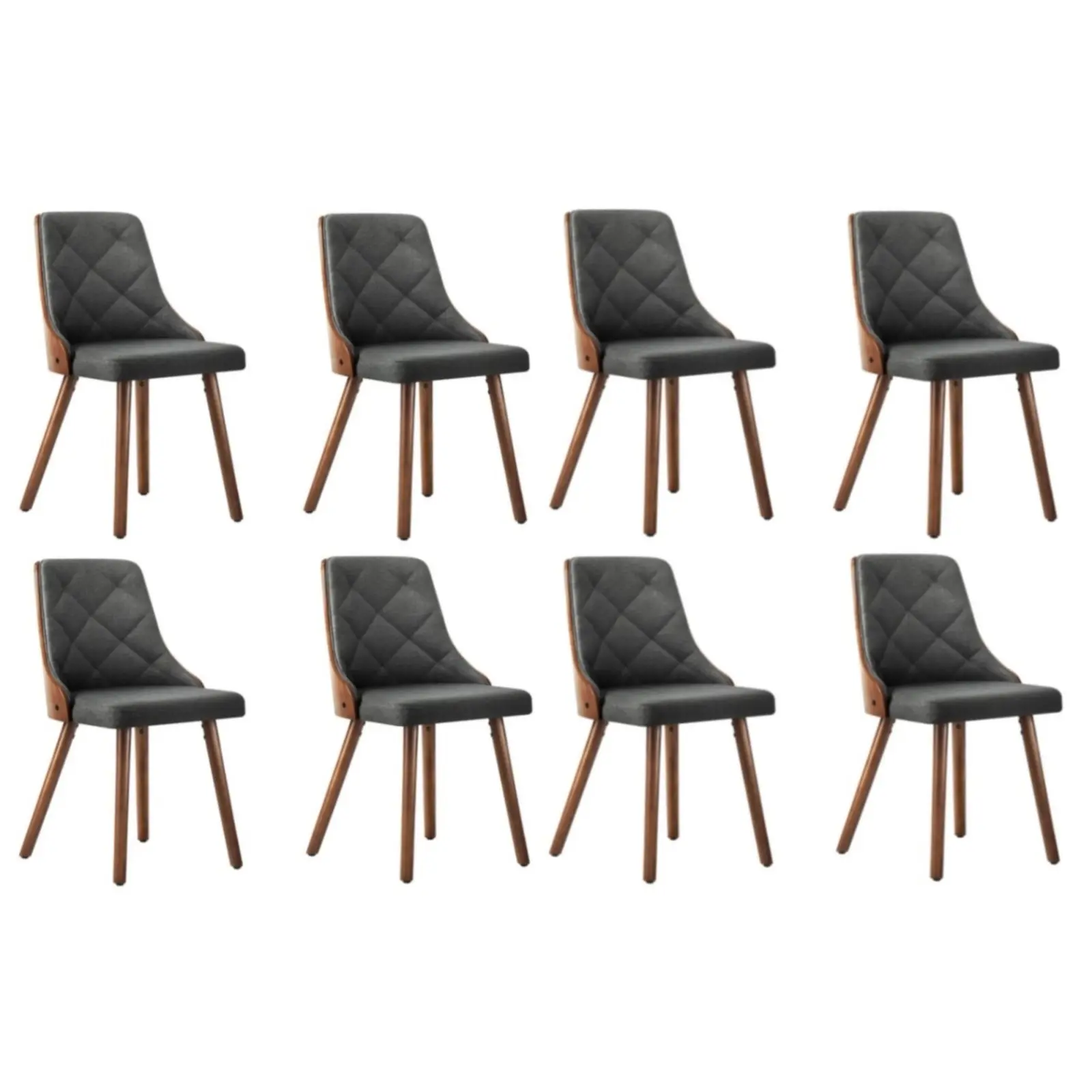 Oikiture Dining Chairs Wooden Chair Kitchen Cafe Faux Linen fabric Padded Seatx8 - Furniture