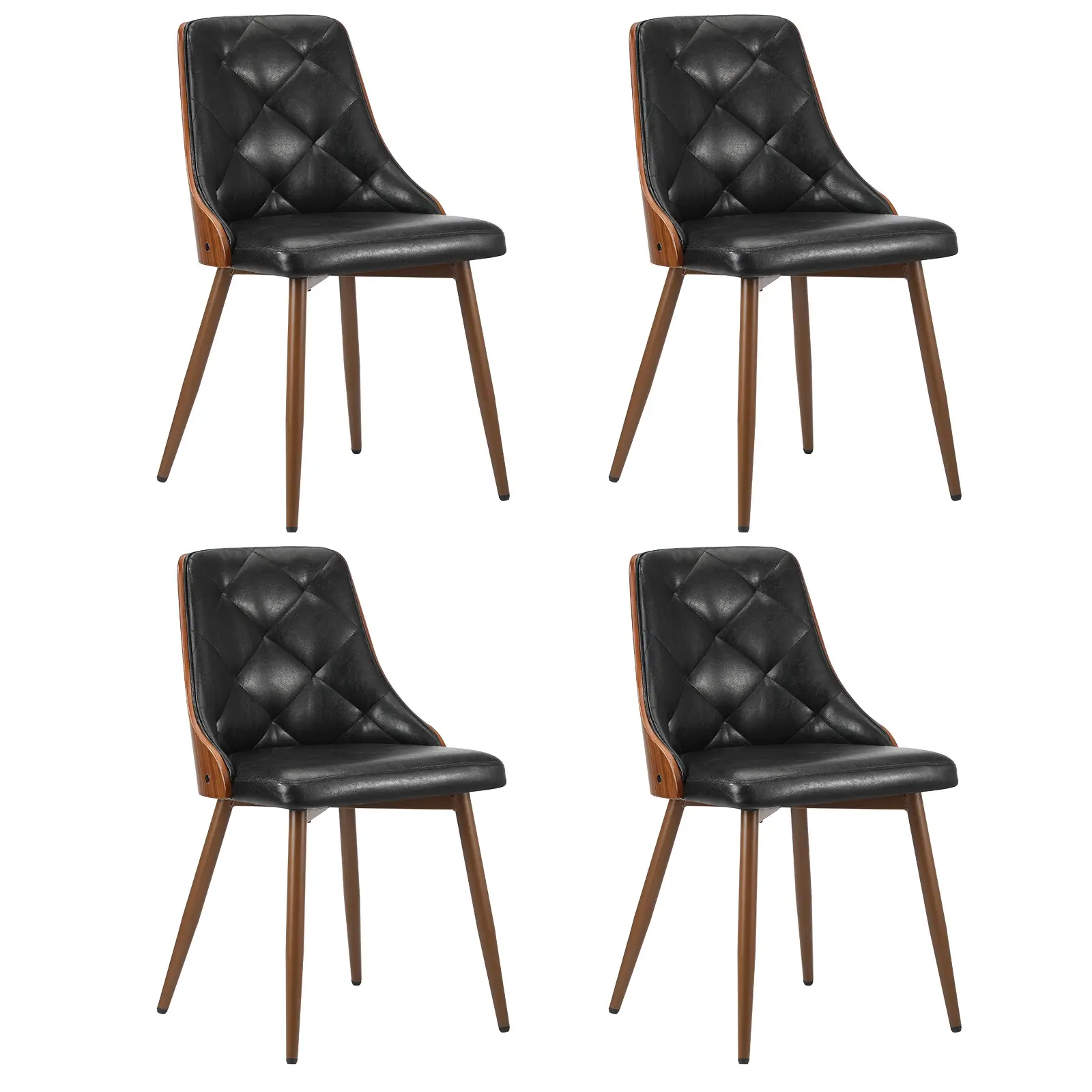 Oikiture Dining Chairs Kitchen Lounge Cafe Seat Retro PU Leather x4 Black - Furniture