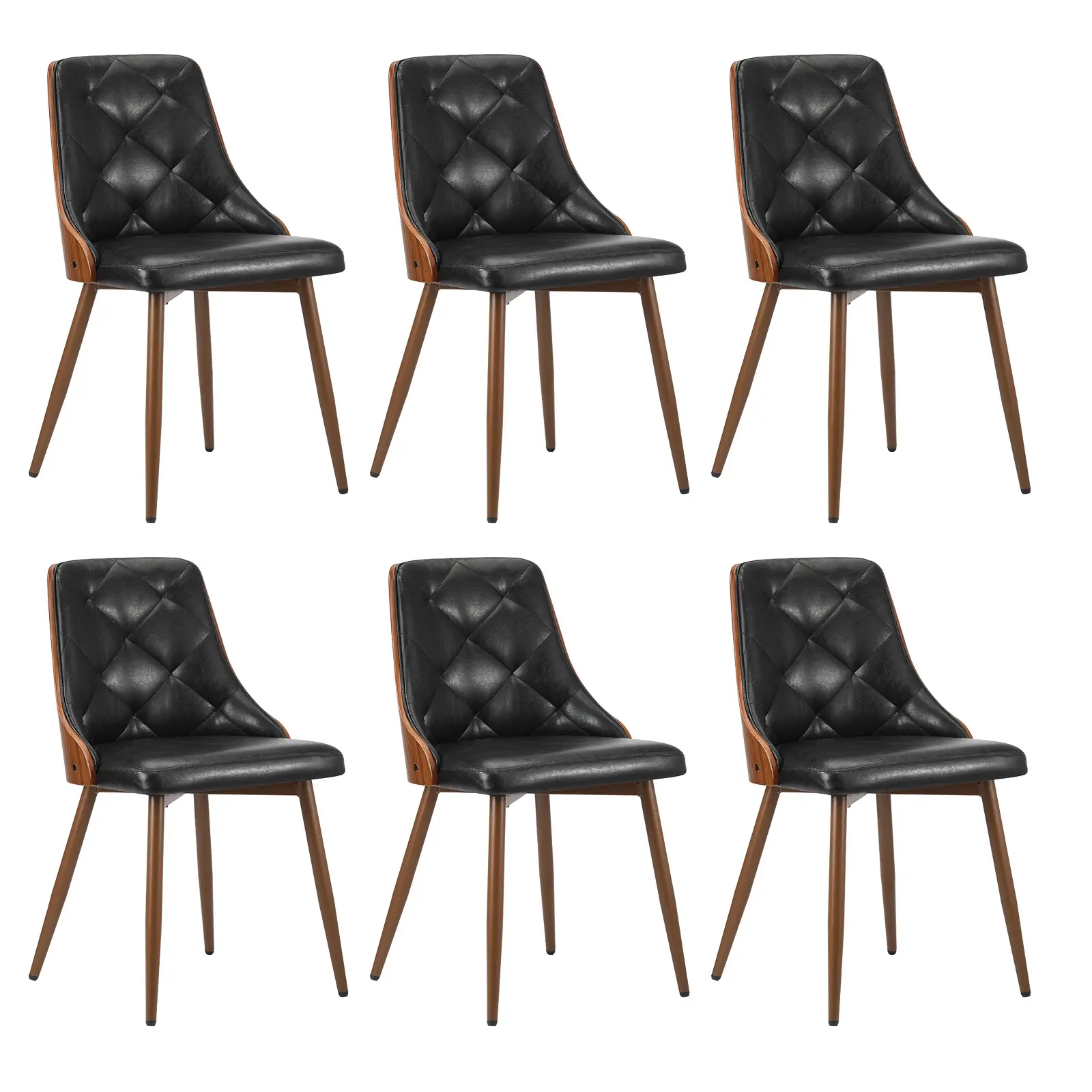 Oikiture Dining Chairs Kitchen Lounge Cafe Seat Retro PU Leather x6 Black - Furniture