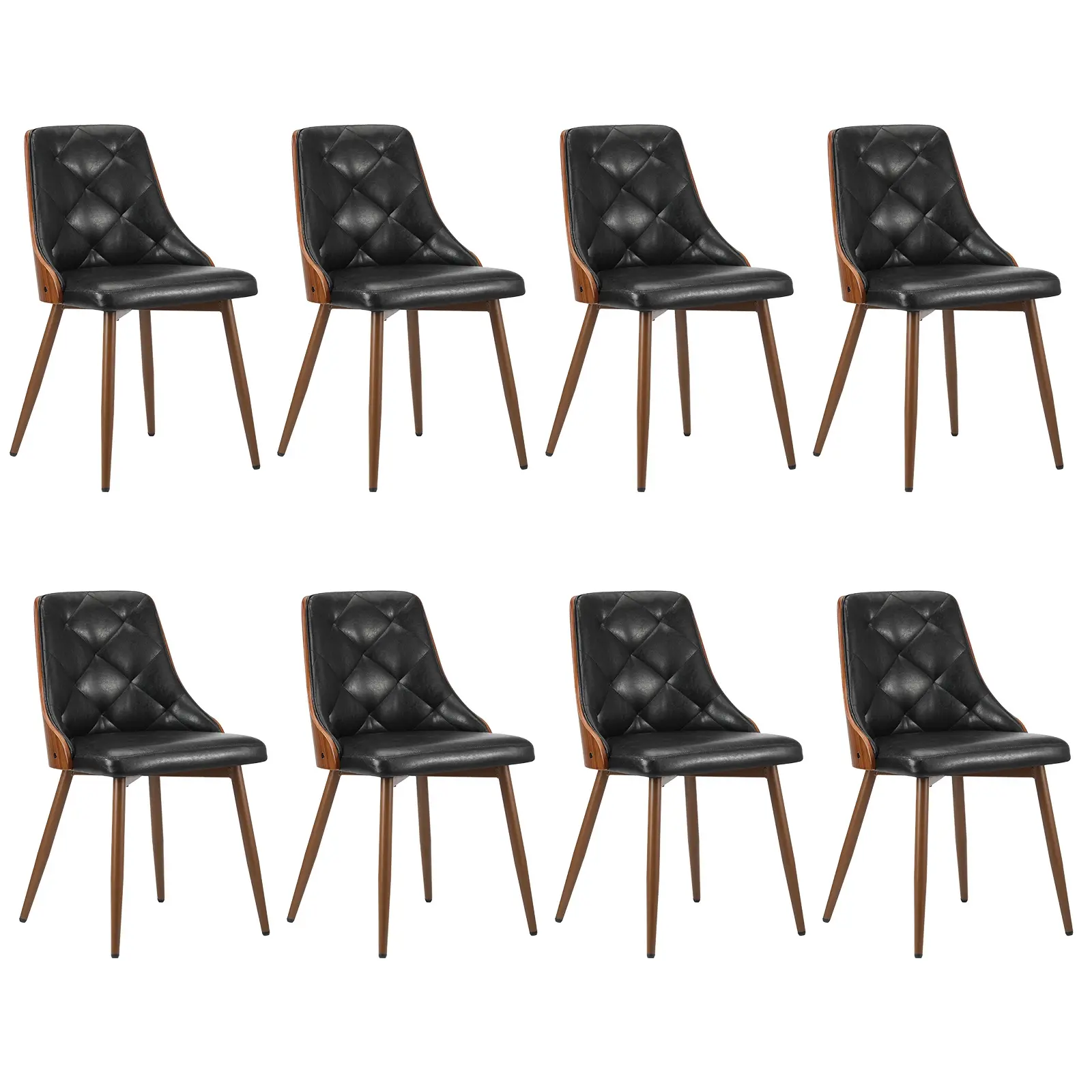 Oikiture Dining Chairs Kitchen Lounge Cafe Seat Retro PU Leather x8 Black - Furniture