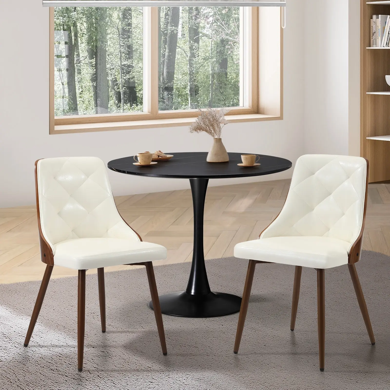 Oikiture Dining Chairs Kitchen Lounge Tufted Glossy Padded Leather x2 White - Furniture