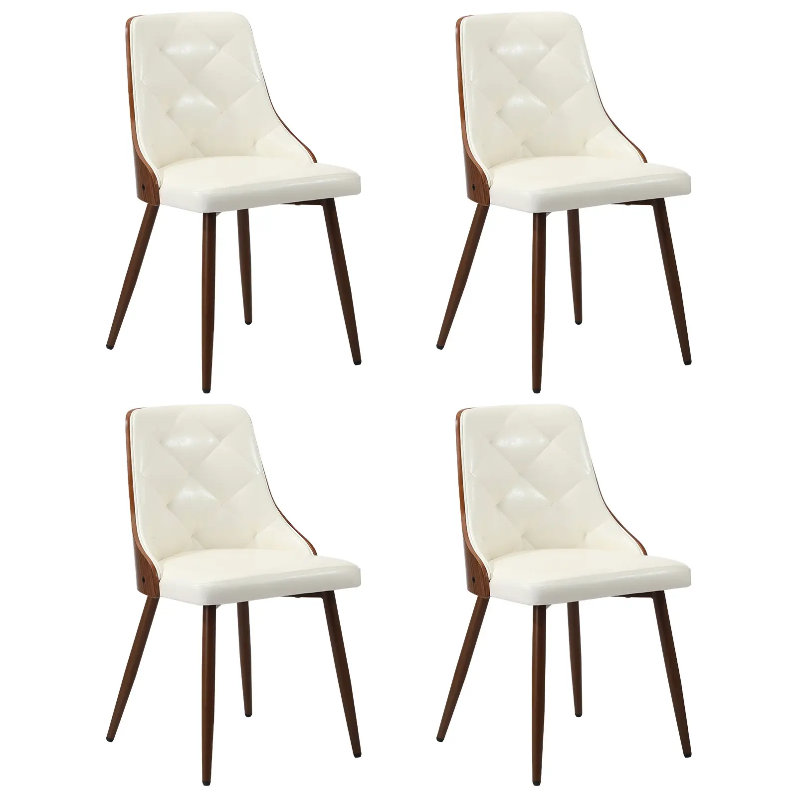 Oikiture Dining Chairs Kitchen Accent Lounge PU Leather x4 White - Furniture