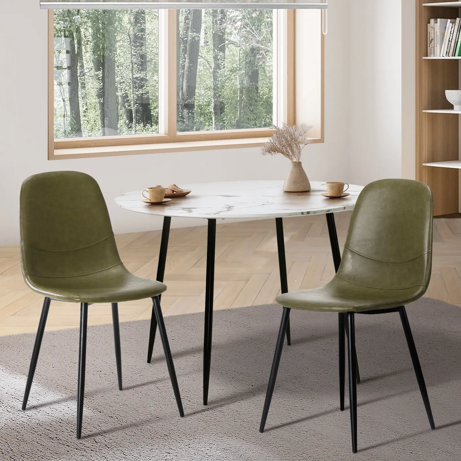 Oikiture 2x Dining Chairs Kitchen Accent Chair Lounge Room PU Leather Green - Shop Dining Chairs & Bar Stools