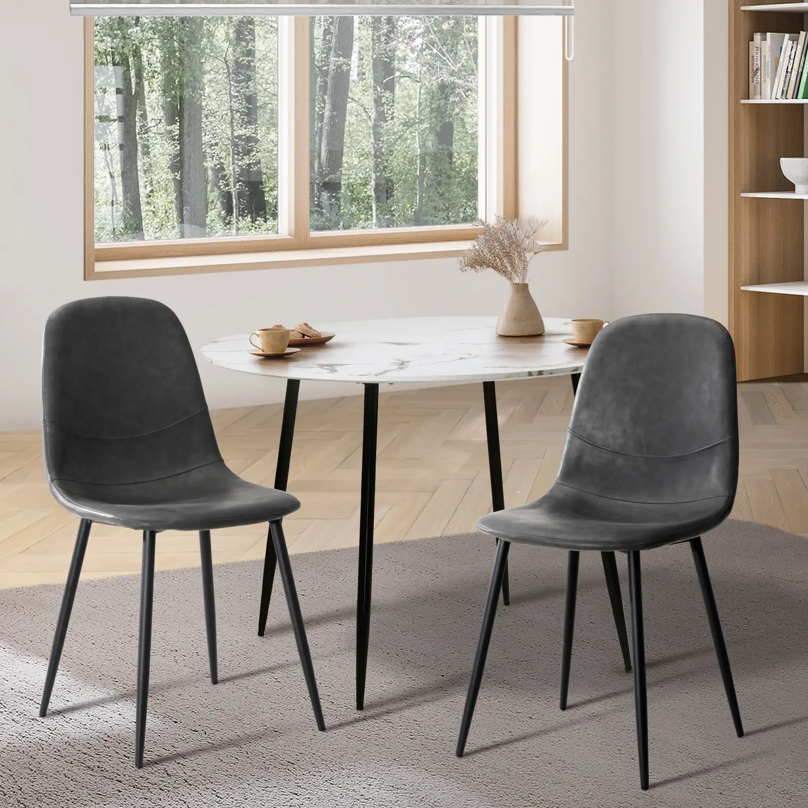 Oikiture 2x Dining Chairs Kitchen Accent Chair Lounge Room PU Leather Grey - Furniture