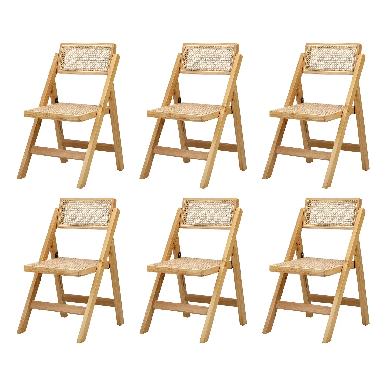 Oikiture 6x Dining Chairs Folding Rattan Chair Wooden Accent Chair Natural - Furniture