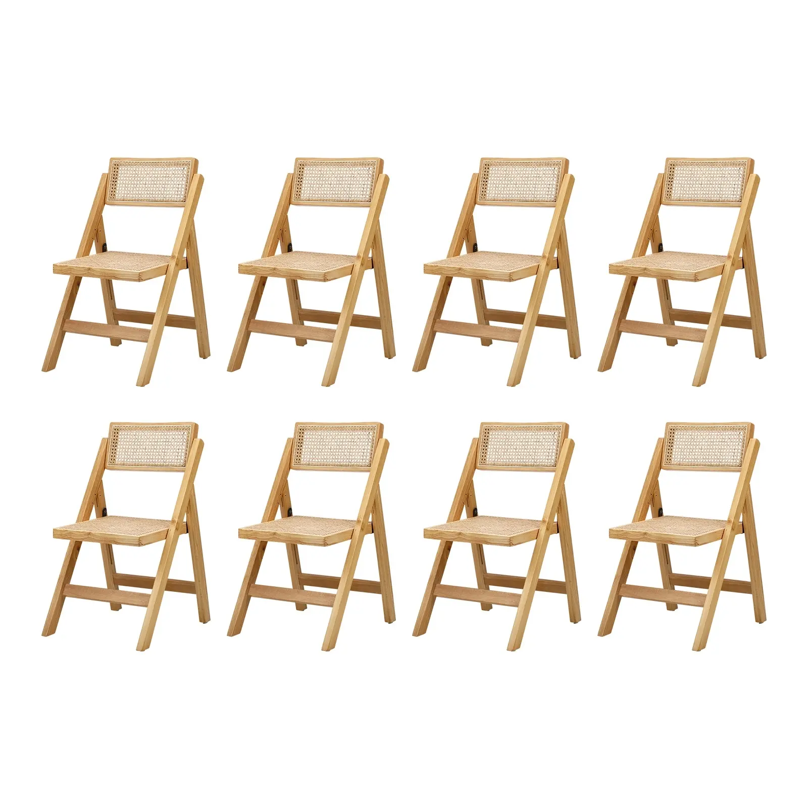 Oikiture 8x Dining Chairs Folding Rattan Chair Wooden Accent Chair Natural - Furniture