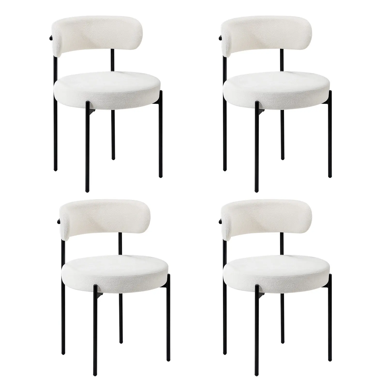 Oikiture 4x Dining Chair Round Boucle Kitchen Lounge Seats Backrest White - Furniture