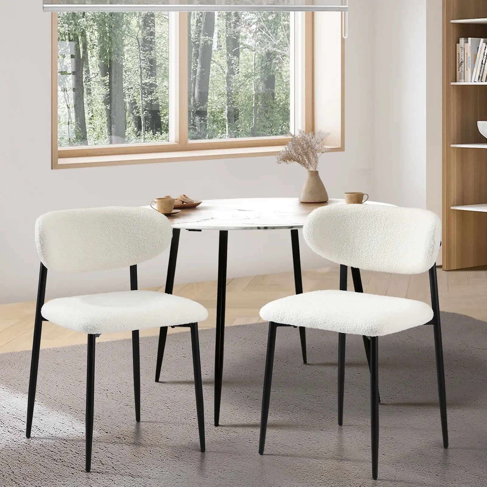 Oikiture 2x Dining Chairs Kitchen Chair Cafe Lounge Chair Boucle Black&White - Furniture
