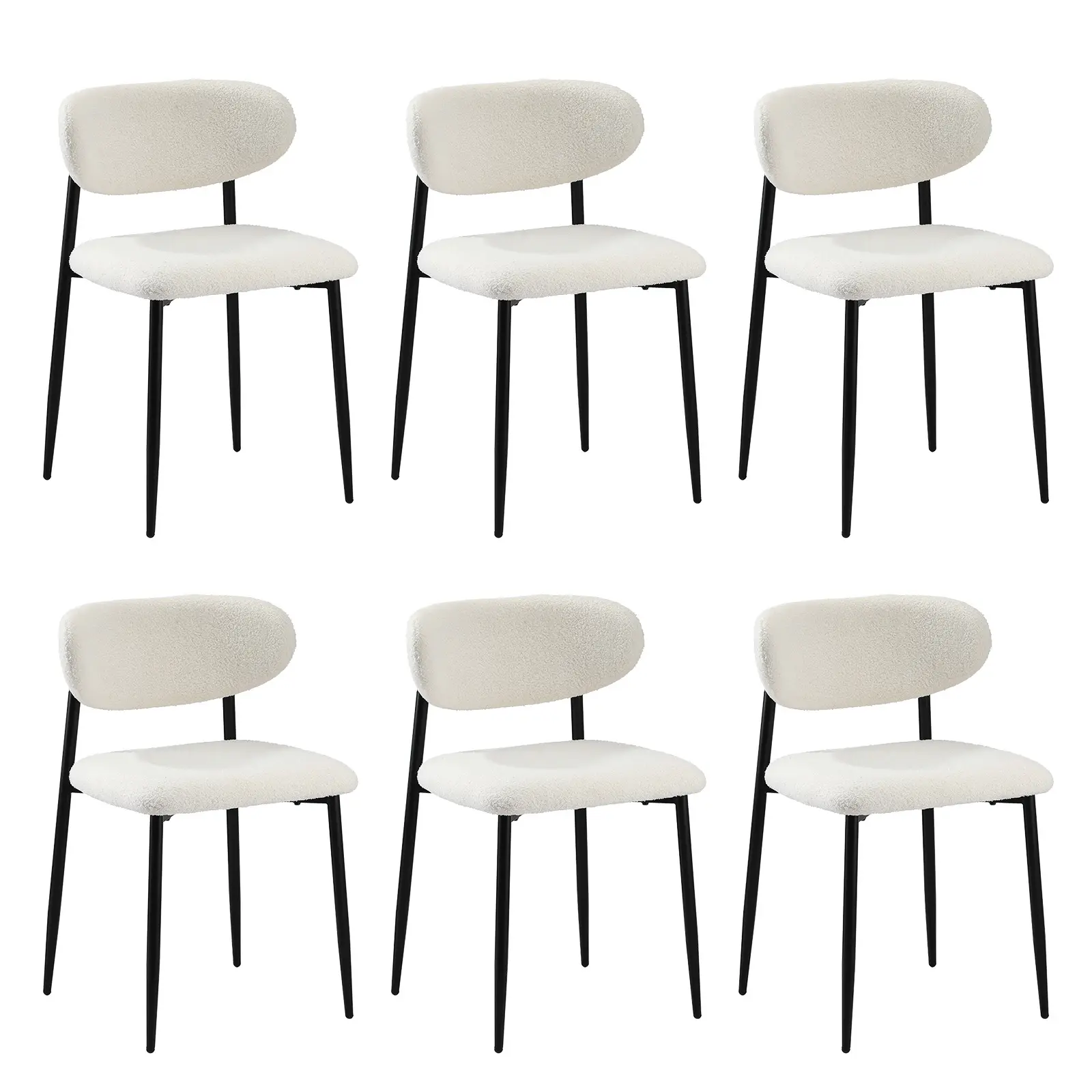 Oikiture 6x Dining Chairs Kitchen Chair Cafe Lounge Chair Boucle Black&White - Furniture