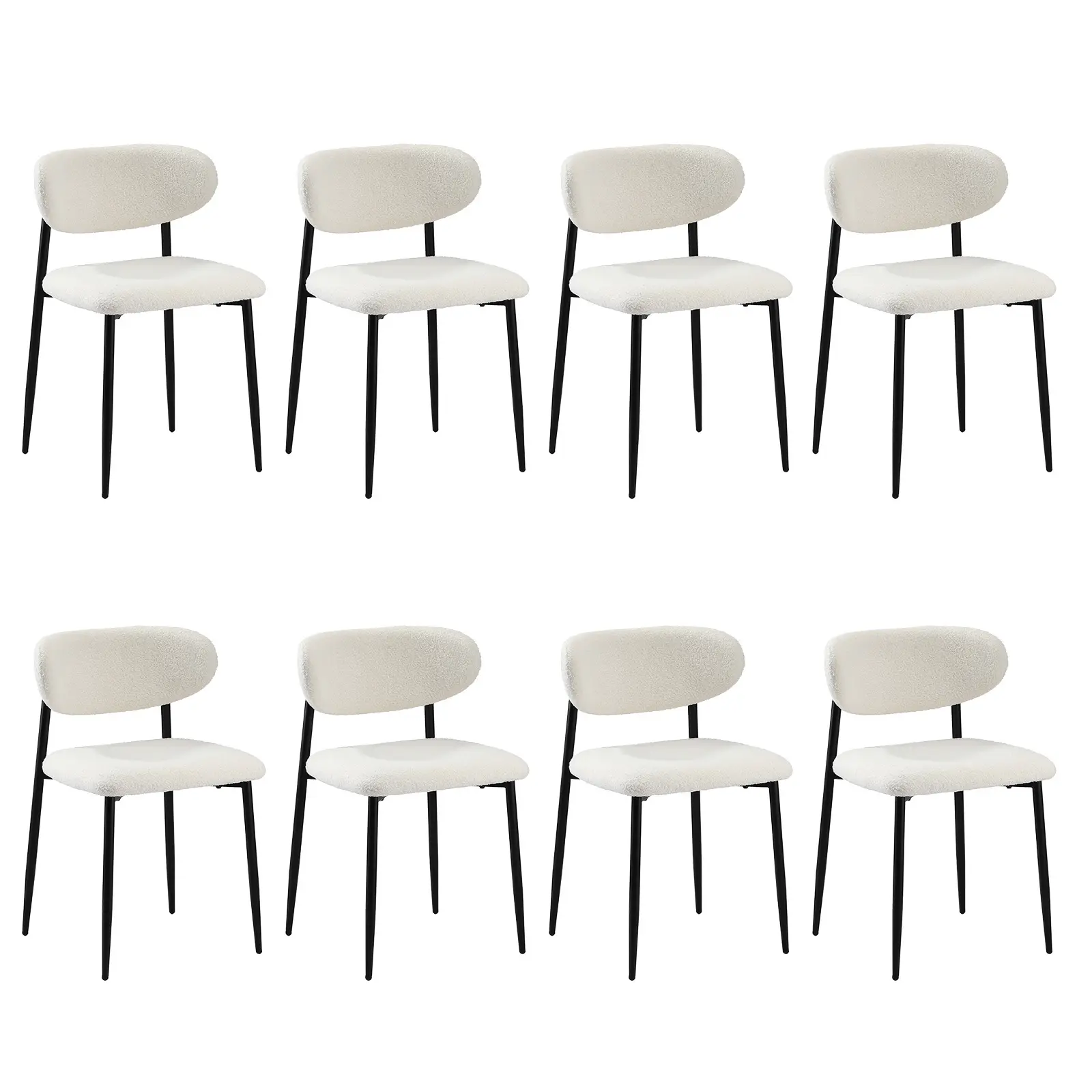 Oikiture 8x Dining Chairs Kitchen Chair Cafe Lounge Chair Boucle Black&White - Furniture