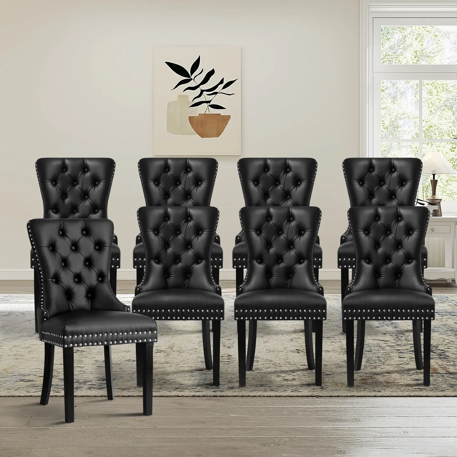 Oikiture 8x Dining Chairs Upholstered French Provincial Tufted PU Leather Black - Shop Dining Chairs & Bar Stools