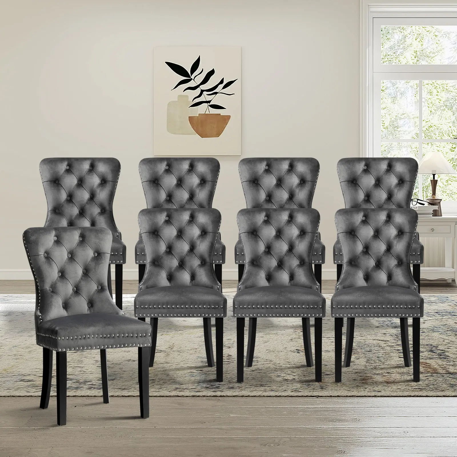Oikiture 8x Velvet Dining Chairs Upholstered French Provincial Tufted Grey - Furniture
